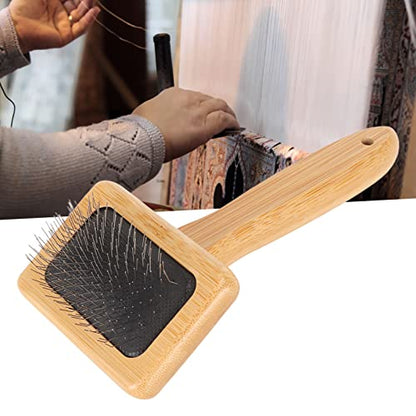 Fockety Sheepskin Wool Brush, Macrame Slicker Comb Pet Slicker Brush with Wood Handle, Removing Shedding and Dirt, All Hair Types, Cats, Dogs, Fabric Care Enthusiasts, All Ages - size: S