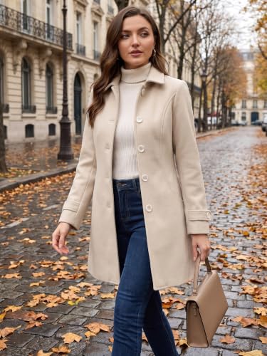 Allegra K Women's Winter Overcoat Peter Pan Collar Single Breasted Pea Coat - color: Beige, size: Small