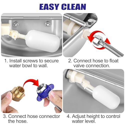 ToLanbbt 2PCS Automatic Animal Dispenser Horse Water Bowl with Float Valve Stainless Steel Goat Waterer Feeder Outside Water Trough for Livestock Auto Fill Dog Water Bowl with 1/2" Hose, Drainage Hole - size: 2 PCS