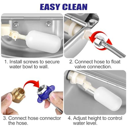ToLanbbt 2PCS Automatic Animal Dispenser Horse Water Bowl with Float Valve Stainless Steel Goat Waterer Feeder Outside Water Trough for Livestock Auto Fill Dog Water Bowl with 1/2" Hose, Drainage Hole - size: 2 PCS