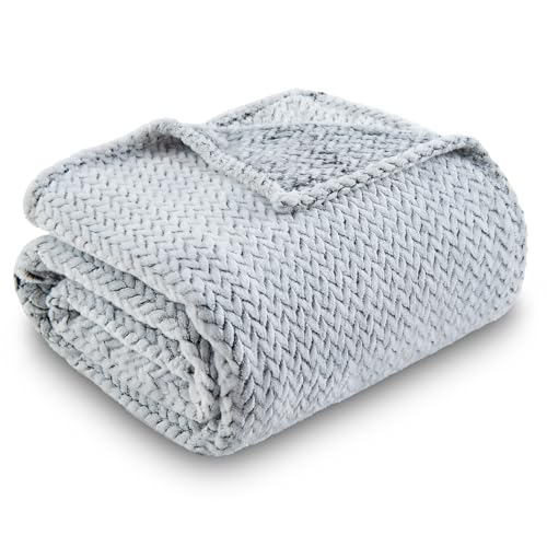NEWCOSPLAY Fleece Leaves Pattern Twin Blanket, Frosty Dark Grey, 60"x80" - color: Frosty Dark Grey, size: Twin(60"x80")