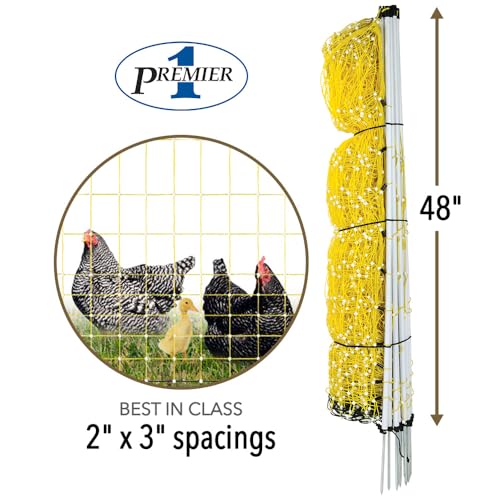 Premier 1 Yellow Electric Chicken Net with Posts – 48"H x 82'L