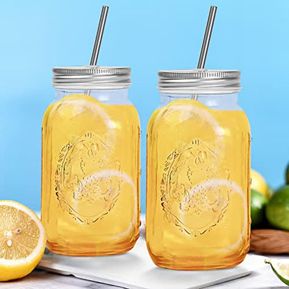 YSJILIDE Smoothie Cups, Glass Mason Drinking Jar, 24oz Smoothie Cups with Lid and Stainless Steel Straw, Drinking Mugs, Tea Cup Travel Mug, Ideal for Juice, Milk (Pack Of 2, Clear) - color: WHITE2