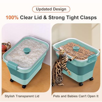 Rice Storage Container, Collapsible Airtight Food Storage Containers 20-30lbs with Clear Lid and Wheels, Rice Dispenser with Scoop for Flour Cereal Pasta Grain, Cat Pet Bird Dog Food Storage Container - size: 15-30 Lbs