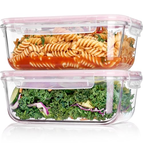 Vtopmart 2Pack 1860ml/63oz Large Glass Storage Containers With Lids, Pink - color: Pink, size: 63oz