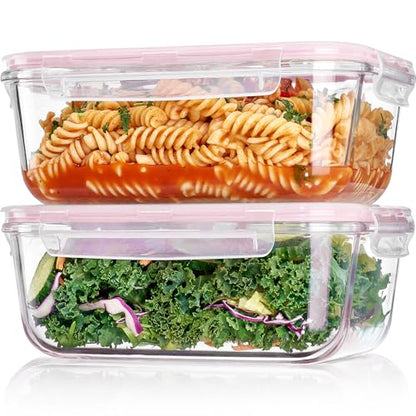 Vtopmart 2Pack 1860ml/63oz Large Glass Storage Containers With Lids, Pink - color: Pink, size: 63oz