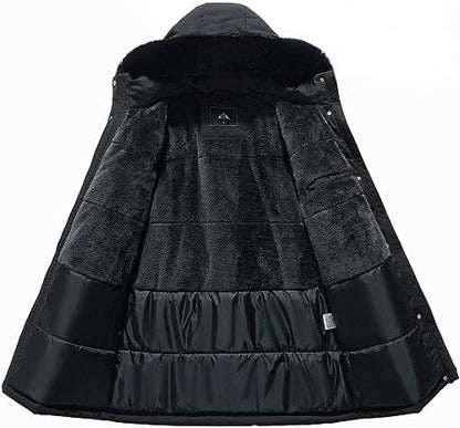 MOERDENG Women's Long Winter Down Coat Thicken Fleece Lined Puffer Jacket | Faux Fur Detachable Hood Parka Warm,Waterproof and Windproof Overcoat - color: Black, size: XX-Large