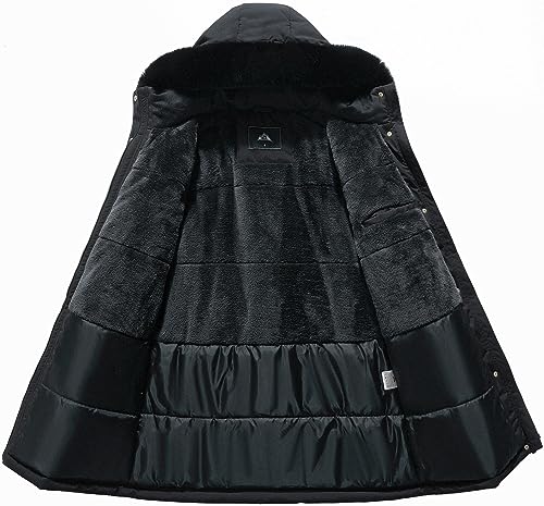 MOERDENG Women's Long Winter Down Coat Thicken Fleece Lined Puffer Jacket | Faux Fur Detachable Hood Parka Warm,Waterproof and Windproof Overcoat - color: Black, size: Large