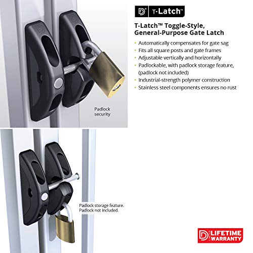 D&D TL01 T-Latch Gate Latch For Square Metal, Wood or Vinyl Gates, Black | General purpose gate latch, can be padlocked. Weather-resistant. For square gate & fence post. Easy to install.