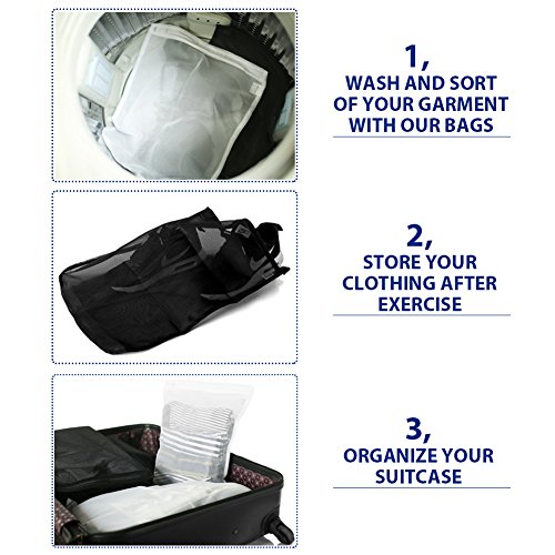 TENRAI Delicates Laundry Bags, Bra Fine Mesh Wash Bag for Underwear, Lingerie, Bra, Pantyhose, Socks, Use YKK Zipper, Have Hanger Loops (White, 1 Large & 1 Medium)