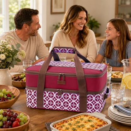 BAGSPRITE Double-Layer Insulated Casserole Carrier for 9" x 13" Baking Dish - color: Cranberry