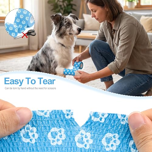 Vet Wrap Cohesive Bandages, Self-Adhesive Bandage Wrap, Breathable Non-Woven Self Adherent Tape for Pet Dog Leg Paw Wound, Horse, Cat, First Aid & Ankle Sprain, 2 Inch (6 Rolls) - color: 6 Rolls
