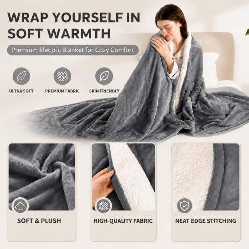 Heated Throw Blanket, 50"x60", Gray - color: Gray, size: Throw-50"x60"