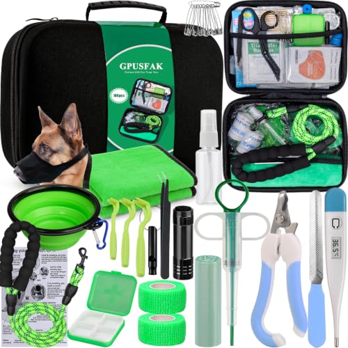 Pet First Aid Kit for Dogs - Pet Emergency Kit for Camping Hiking Traveling Hunting and Sports (Green) - color: Green