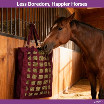 QHP Slow Feeder Hay Bag for Horses - color: Burgundy