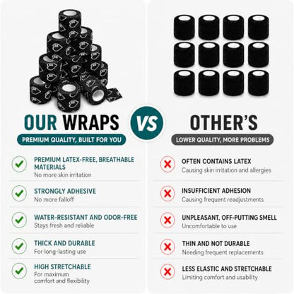 Latex Free Self Adhesive Bandage Wrap - 2 Inch x 5 Yards, 24 Pack - color: Black, size: 24 Count (Pack of 1)