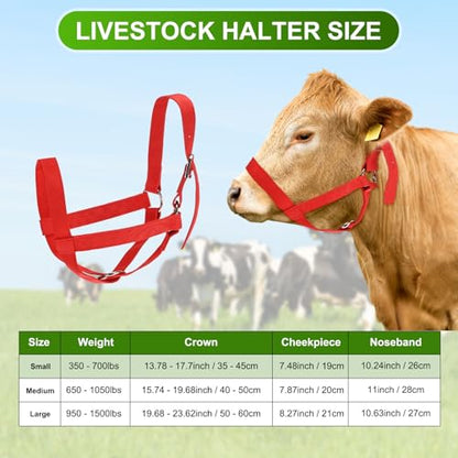 M METERXITY 1-Pack Adjustable Cattle Cow Calf Halter, 13.78"-17.7" Nylon Livestock Cow Halter for Miniature Horse/Donkey/Goat/Cattle [Red] - color: Red