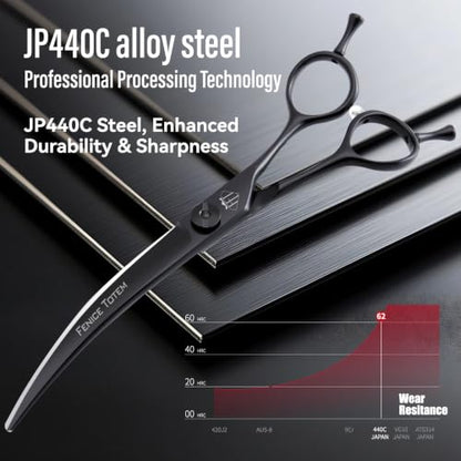 Dog Grooming Curved Scissors, 7.5 Inch, Japanese 440C Stainless Steel, 30° Arc Blade for Head, Face and Legs (7.5") - size: 7.5"