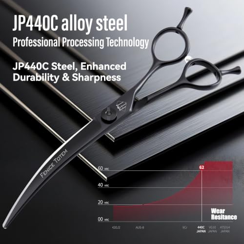 Dog Grooming Curved Scissors, 7.5 Inch, Japanese 440C Stainless Steel, 30° Arc Blade for Head, Face and Legs (7.0") - size: 7.0"