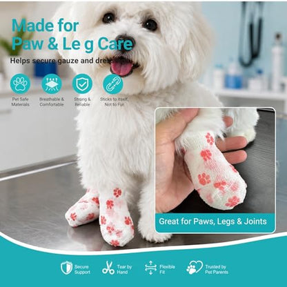 4 Inch Vet Wrap for Large Dogs, 18 Rolls Dog Leg & Paw Wound Care | Bandage Wrap, Minor Wounds, Hotspots, Broken Nails, Gauze Pads & Licking Protection
