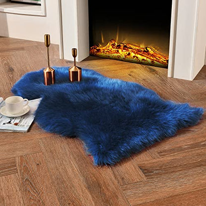 Navy Blue Faux Sheepskin Throw Rug 2x3 ft, Small Fluffy Fur Chair Cover - color: Navy Blue, size: 2' x 3'