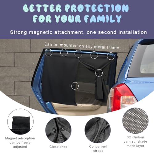 Ohleats 1 Pack Car Window Shade, Strong Magnetic Double Layer Side Window Curtain for Heat/UV Protection, Universal Vehicle Sunshades Window Cover for Baby & Kids (Black)