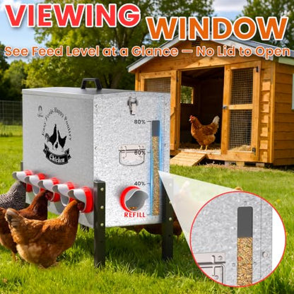 21-Gal Metal Automatic Chicken Feeder with 12 Feeding Ports - size: 21GAL-110LB