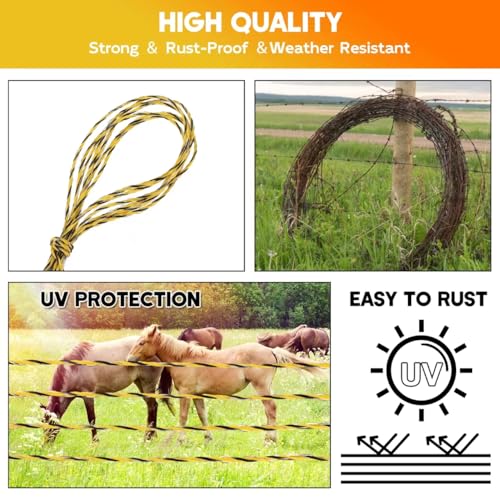Electric Fence Polywire 1640 Feet, Upgraded 9 Stainless Steel Strands for Reliable Conductivity, Portable PVC-Coated Fiberglass Electric Fenceing 500 Meters, UV, Rust Resistant for Livestock - color: 1640FT