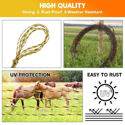 Electric Fence Polywire 1640 Feet, Upgraded 9 Stainless Steel Strands for Reliable Conductivity, Portable PVC-Coated Fiberglass Electric Fenceing 500 Meters, UV, Rust Resistant for Livestock - color: 1640FT