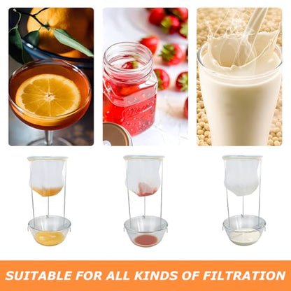 Jelly Strainer Stand, 3 Reusable Bags, Stainless Steel Sieve for Nut Milk