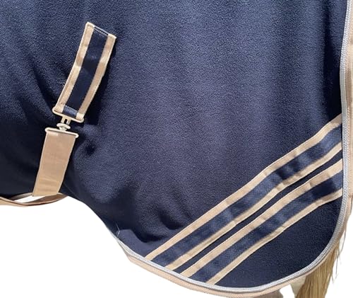Majestic Ally Anti Pill Fleece Horse Blanket /Sheet with Silver Braided Rope (Navy, 74) - color: Navy, size: 74