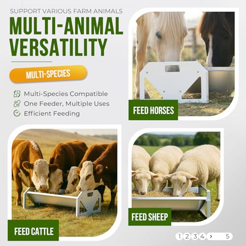 ECOTRIC Livestock Feeder, 45" Length for 10Sheeps Once, 22 Gallon Feeder | Trough for Horse, Goat, Sheep, Cattle, Cow, Alpaca Steel Powder Coated Silvery - color: Silvery