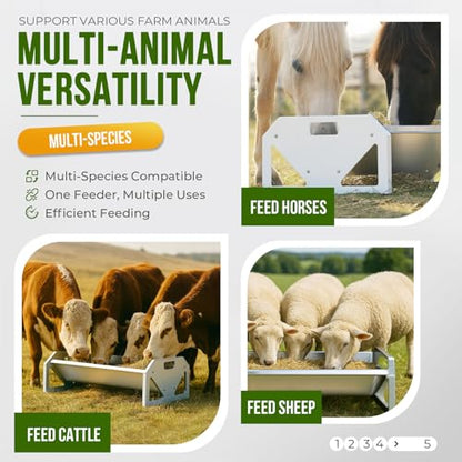 ECOTRIC Livestock Feeder, 45" Length for 10Sheeps Once, 22 Gallon Feeder | Trough for Horse, Goat, Sheep, Cattle, Cow, Alpaca Steel Powder Coated Silvery - color: Silvery