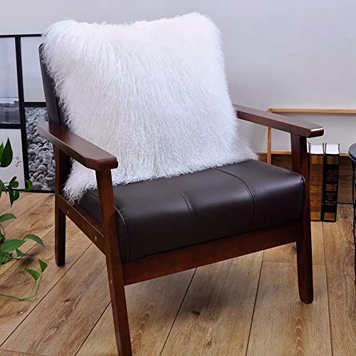 100% Real Mongolian Lamb Fur Cushion Cover/Pillowcase (26x26inch, White) - color: White, size: 26" x 26" (Pack of 1)