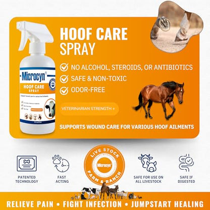 Microcyn Livestock Hoof Care Spray – 16 oz HOCl-Based Hoof Cleanser – Supports Healthy Hoof Condition & Moisture Balance – For Horses, Ponies, Donkeys & Farm Animals.