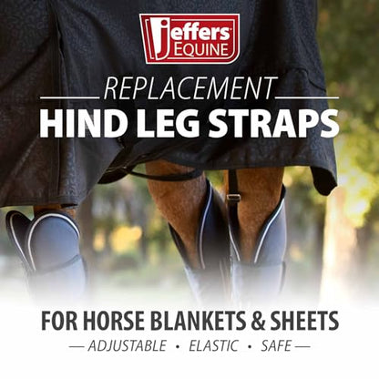 Jeffers Equine Replacement Adjustable Elastic Leg Straps for Horse Blankets, Sheets & Turnout Rug – Durable, Wide 1" Strap, Secure Fit, Adjustable for All Horses – Classic Black - Sold in Pairs