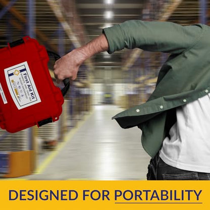 MFASCO Worksite First Aid Kit OSHA ANSI Class A Rugged Waterproof Case - color: Red