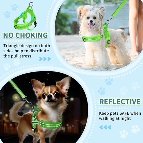 SlowTon No Pull Small Dog Harness and Leash Set with Front Clip | Soft Padded, Neck & Chest Adjustable, Lightweight, Anti-Twist, Puppy Vest Harness Pet Lead Combo for Small Medium Dog, G S - color: Green, size: Small