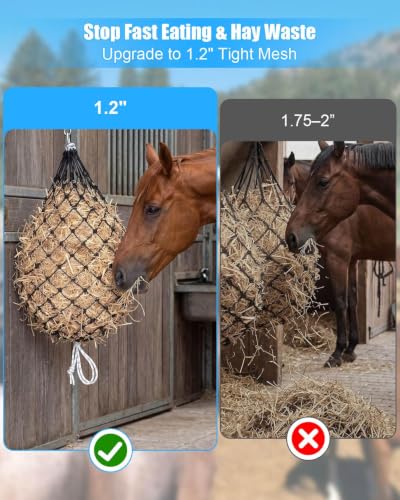 36" Slow Feed Hay Net, 1.2" Mesh Horse Hay Bag with 700 LBS Strap