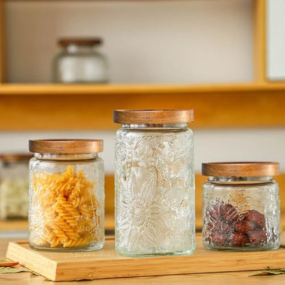 Glass Storage Containers With Lids, Glass Jars With Lids, 32oz, Set Of 3 - color: Sunflower/Bigonia/Window-32oz