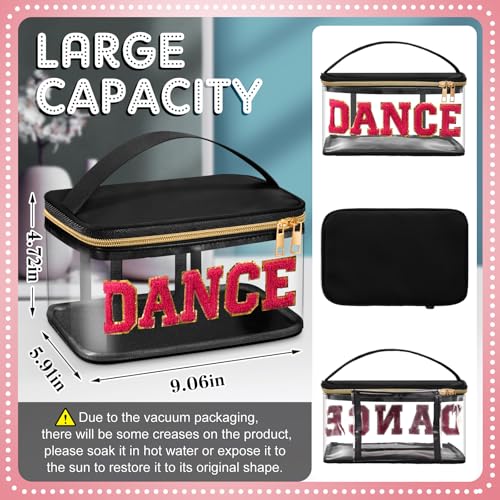 Geetery Medicine Pill Bag Clear Cosmetic Makeup Bag with Zipper Black | Transparent PVC with Nylon Trim, Chenille Dance Patch, Portable Travel Organizer for Pills Cosmetics, Gold Zipper - color: Black, style: Dance