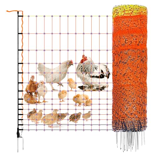 Pet & Livestock HQ Electric Fence Poultry Netting 41" x 164' - Portable Pre-Assembled Electric Net Fencing for Goats, Sheep, Lambs in Farms, Ranches, and Gardens (19 Posts, 2 Spikes) - size: 41" x 164'