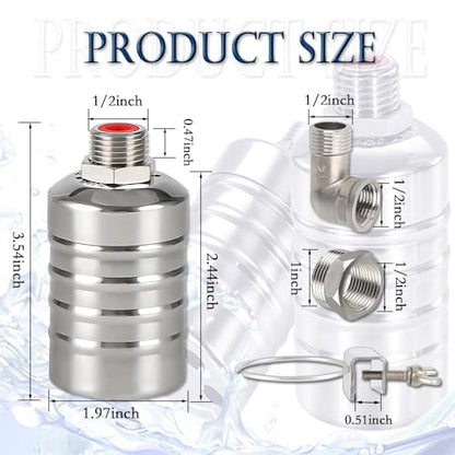 Float Valve,1/2" to 1'' water level control float valve, 304 Stainless Steel Fully Automatic water shut off valve, Automatic Water Level Controller for Water Tank, Pool, Water Tank, Livestock Troughs