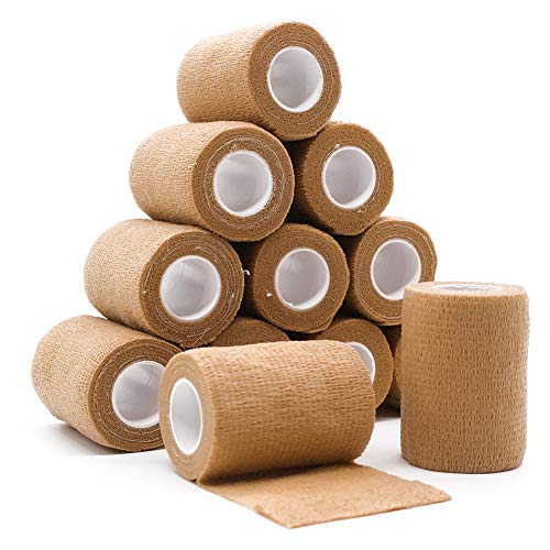 12 Rolls Elastic Self Adhesive Bandage Wrap 3 Inch, Breathable Non Woven Cohesive Bandage, Vet Wrap for Dogs, Ankle Sprains Swelling Tape, Sports Athletic Tape Brown - color: 3 Inch-12 Count Tan