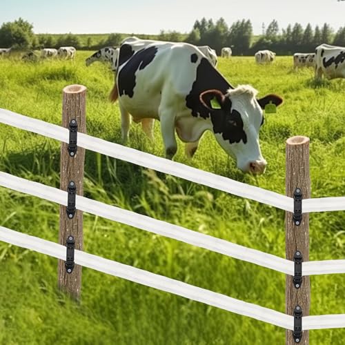Electric Fence Tape Clamp Tensioner Insulator, 25 Count, Black | Plastic Polytape Corner, Wood Post Nail Holding, With Screw, For Livestock, Garden, Farm