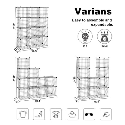 C&AHOME Wire Cube Storage, 12 - Cube Organizer Metal C Grids, Silver Gray - color: Silver Gray