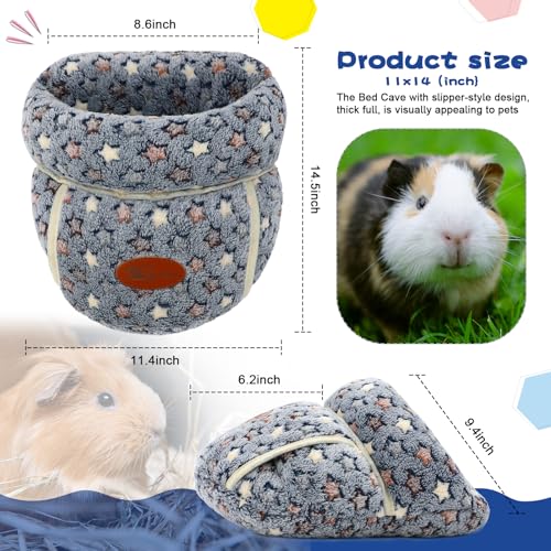 YUEPET Guinea Pig Bed, Warm Fleece Slipper Cuddle Cave, Grey Star - color: Grey Star, size: 1PCS