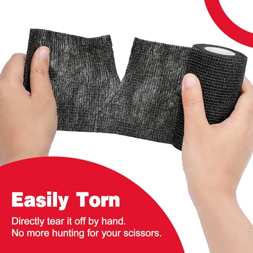 AZEN 18 Pack Self Adhesive Bandage Wrap, 4" X 5 Yards Elastic Cohesive Bandage Wrap, Black Athletic Tape, Tattoo Grip Tape Wrap, Vet Wrap, Ankle Tape - color: Black, size: 4IN - 18Pack