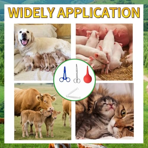 48PCS Animal Birth Kit for Safe Delivery | Includes Curved Scissors, Umbilical Clamps & Hemostat | Essential for Puppies, Kittens, Lambs, Piglets, Calves | Disposable & Sterilized for Farm & Home Use