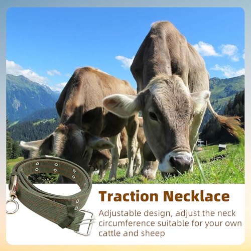 1 Pack 59 Inch Adjustable 4-Layer Nylon Thickened Cow Collar with 2-Rows Metal Buckle and Traction Chain for Dogs, Cow, Sheep, Horse, Goat, Camel